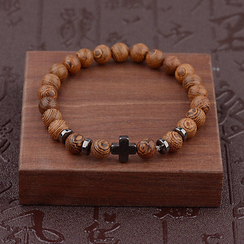Popular Bracelet Wooden Cross Beaded Bracelet Men's Wood Beaded Personalized Temperament Handicraft