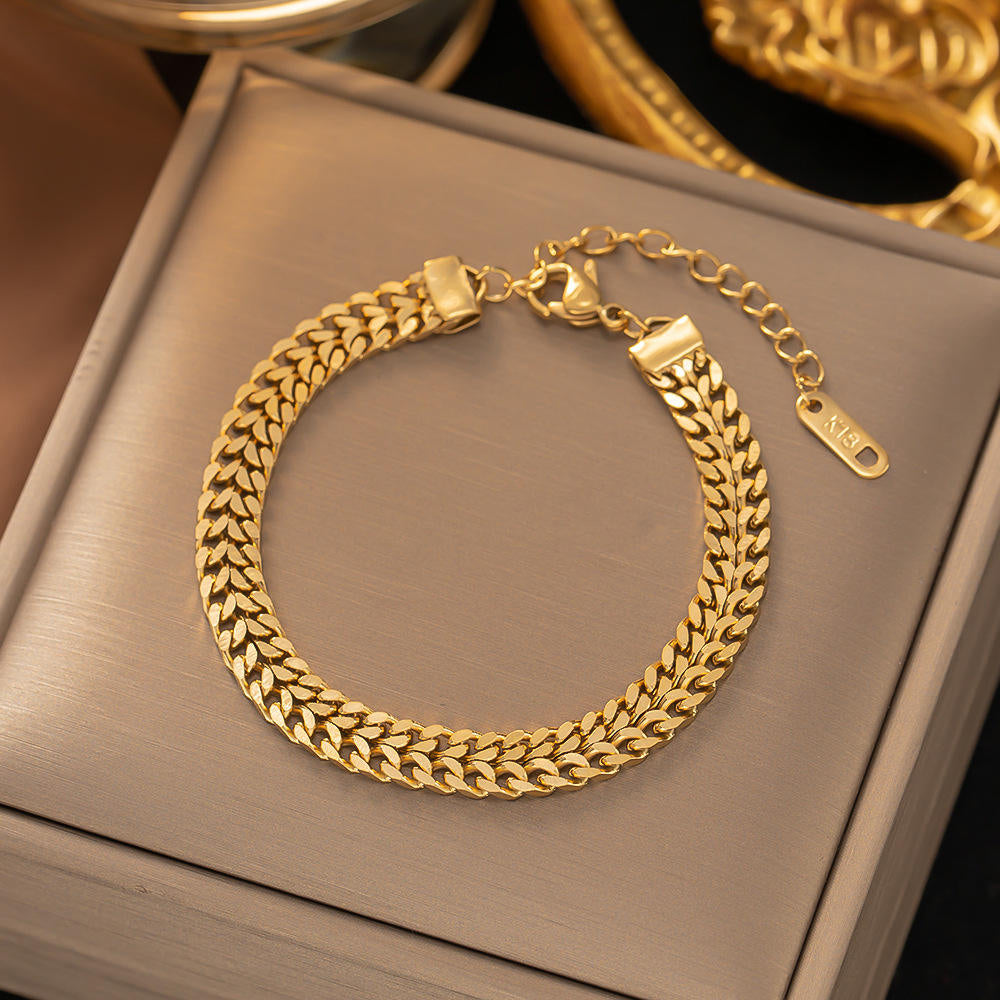 Wen Jian Kevlar Cuban Chain Natural Stone Bracelet Ins Style Niche Design European American Simple Personality Hand