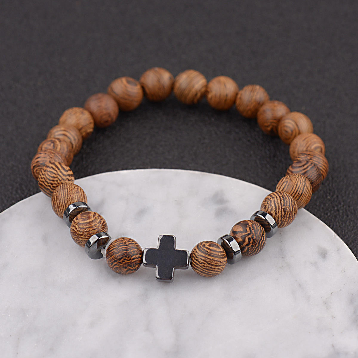 Popular Bracelet Wooden Cross Beaded Bracelet Men's Wood Beaded Personalized Temperament Handicraft