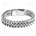 Urban Hip Hop Stainless Steel Tarnish Free Silver Cuban Link Chain Hypoallergenic Double Woven Heavy Metal Men's New Bracelet