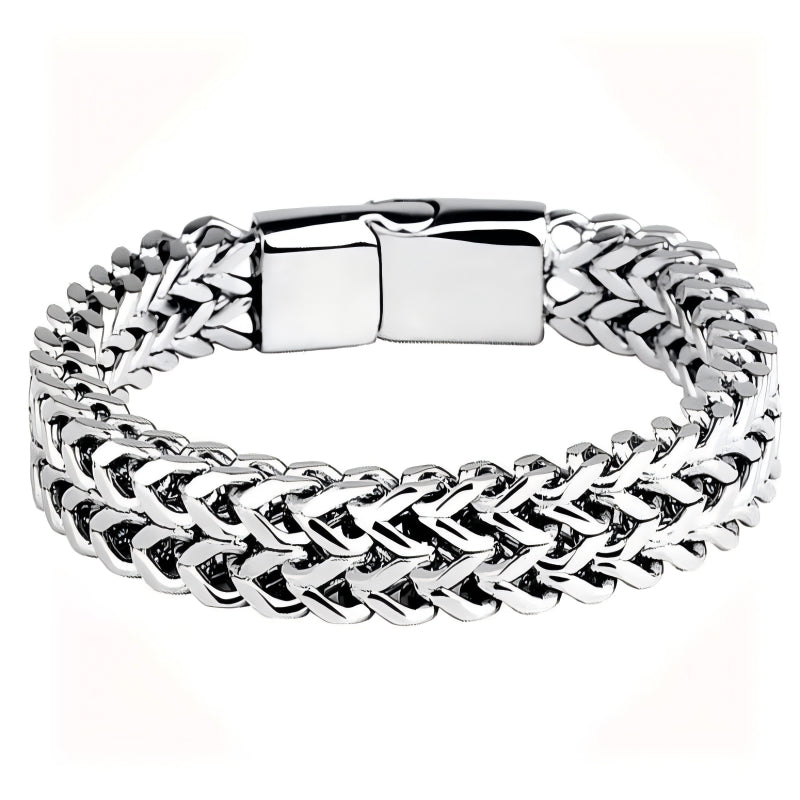 Urban Hip Hop Stainless Steel Tarnish Free Silver Cuban Link Chain Hypoallergenic Double Woven Heavy Metal Men's New Bracelet